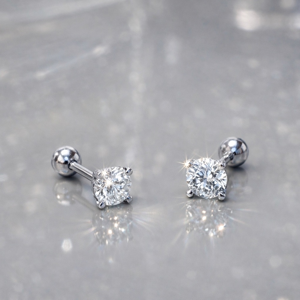 Moissanite stud earrings screw ball backs poke free EM012-0.2-9mm